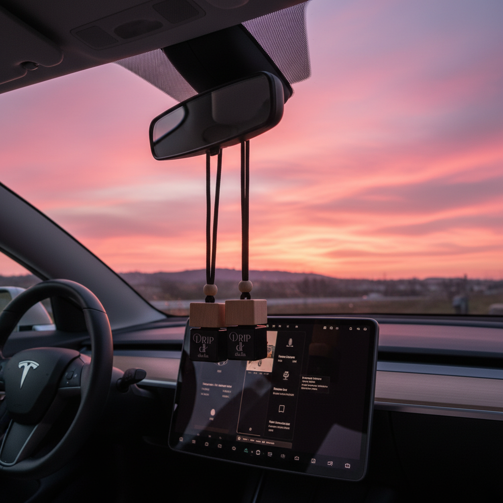 DU.LIA DRIP car freshener bottle styled with caramel, roasted coffee and sweet aromatic elements — luxury car scent