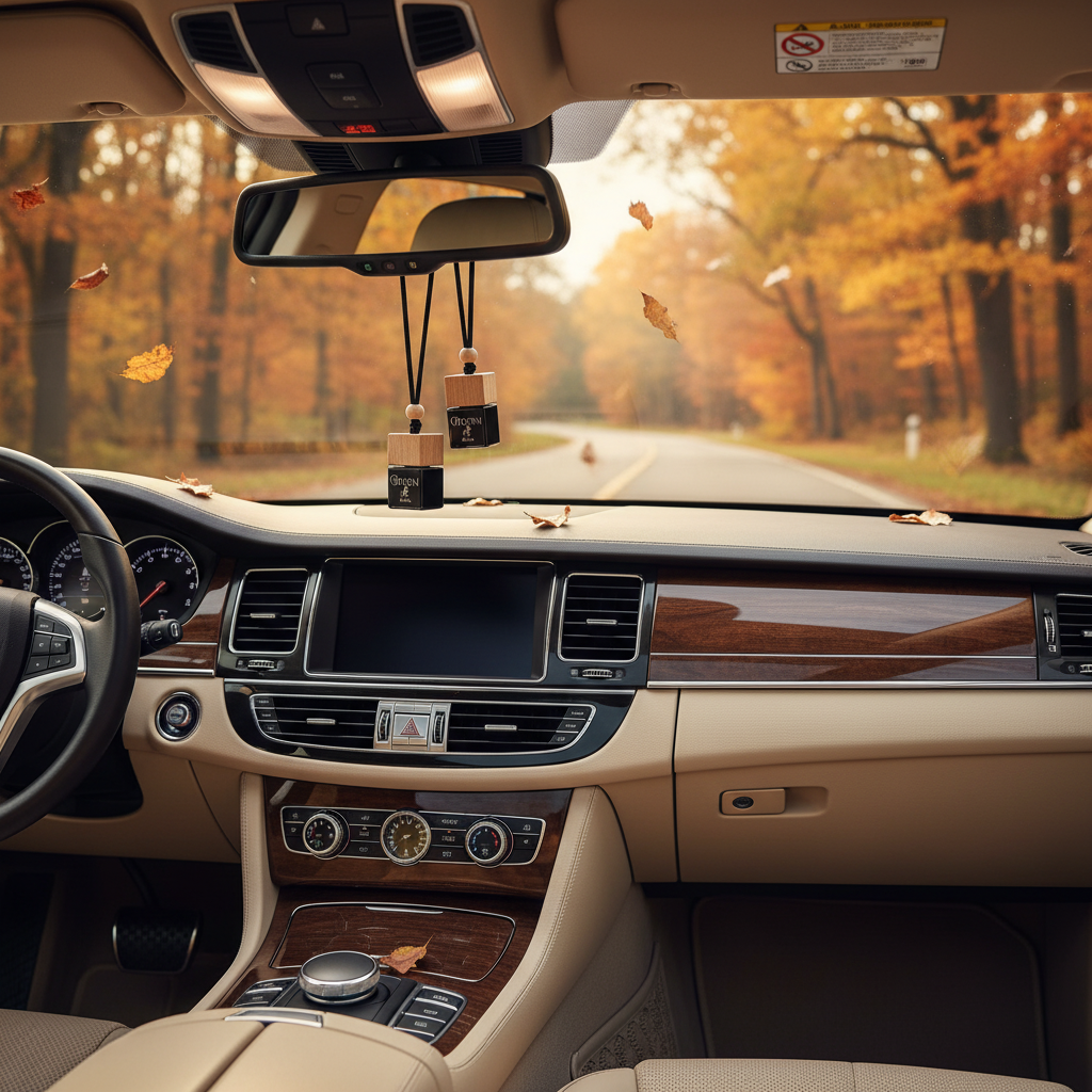 DU.LIA BOOM luxury car perfume bottle surrounded by caramel, pistachio, maple, citrus and warm spices – long-lasting hanging car freshener